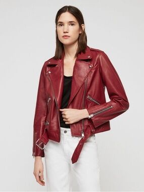 All Saints Estae red leather biker jacket 4